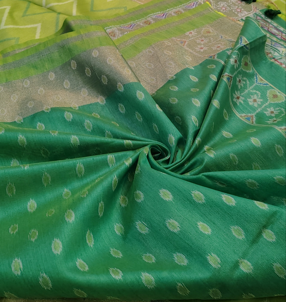 Green Tussar Silk blouse look