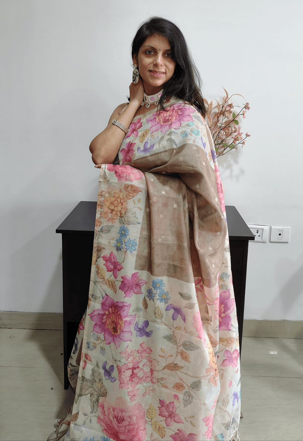 BROWN KOTA SILK SAREE - FULL VIEW