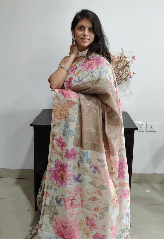 BROWN KOTA SILK SAREE - FULL VIEW