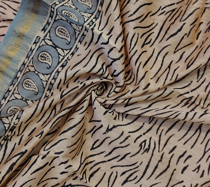 Handblock Printed Maheshwari Silk Saree – Lightweight, Traditional Elegance