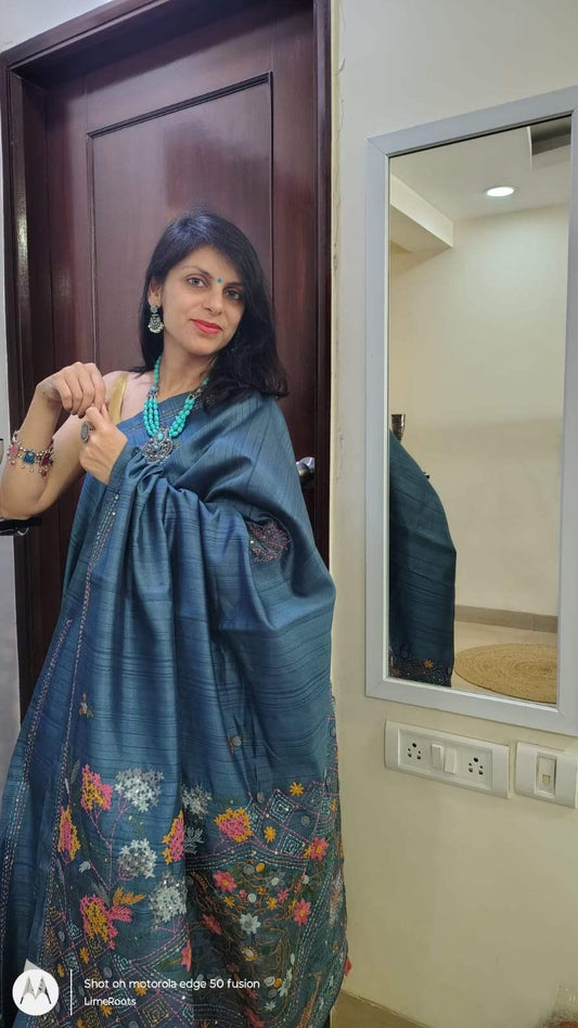 GUCCHA Tussar silk saree , Front View