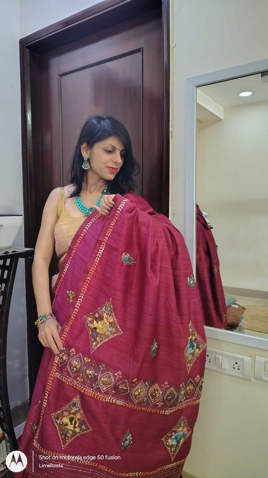 GUCCHA Tussar silk saree , Front View