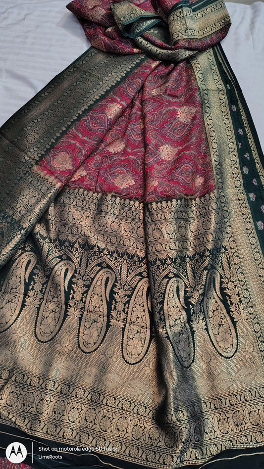 Regalia Soft Silk Saree - Maroon and Green , PALLU VIEW