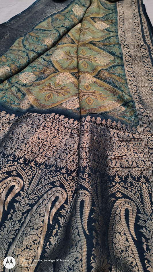 Regalia Soft Silk Saree - Green and Blue , FRONT VIEW