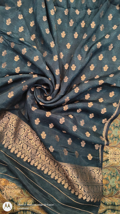 Regalia Soft Silk Saree - Green and Blue , BLOUSE VIEW