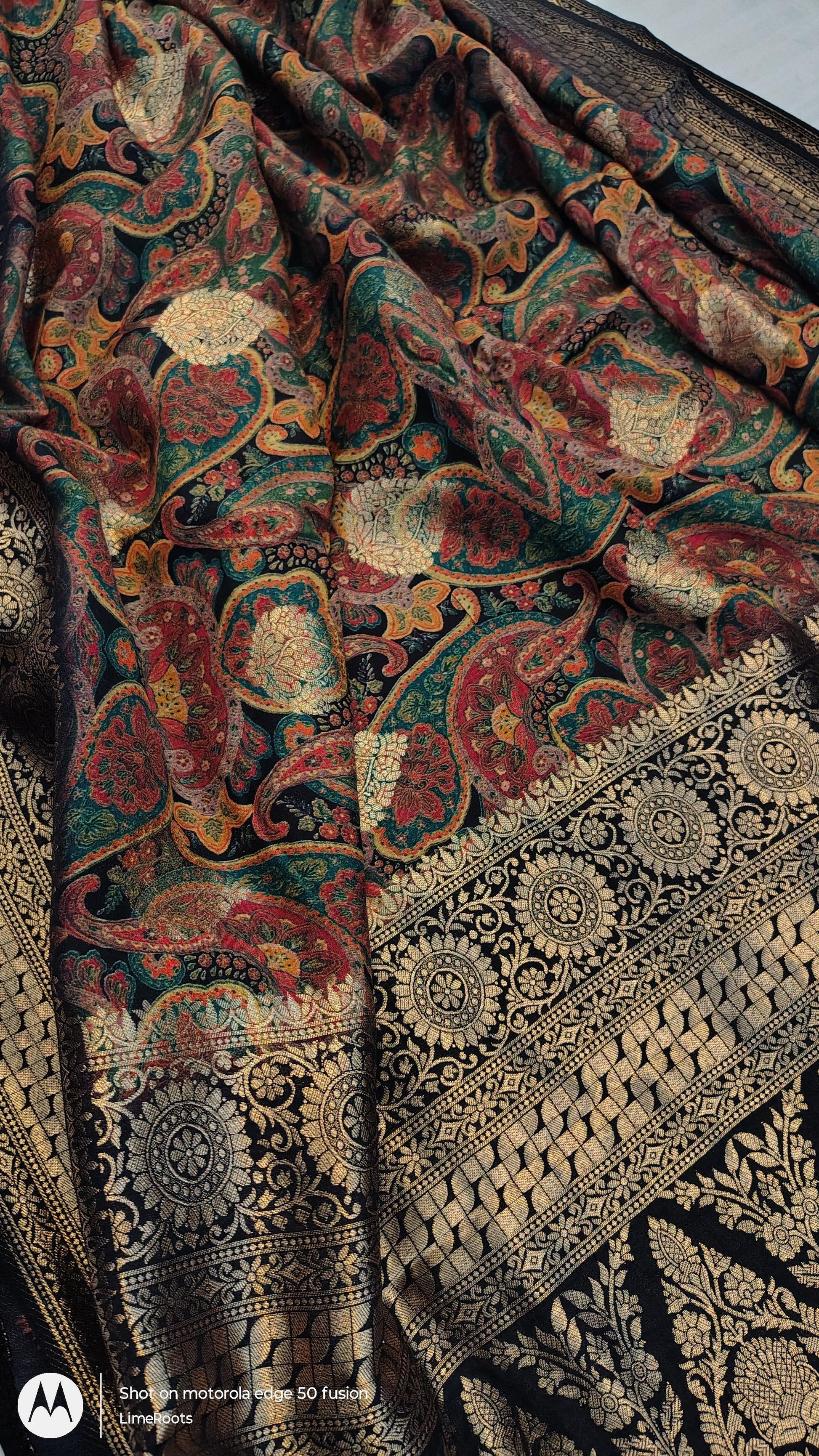 Regalia Soft Silk Saree - Maroon and Black, DESIGN VIEW