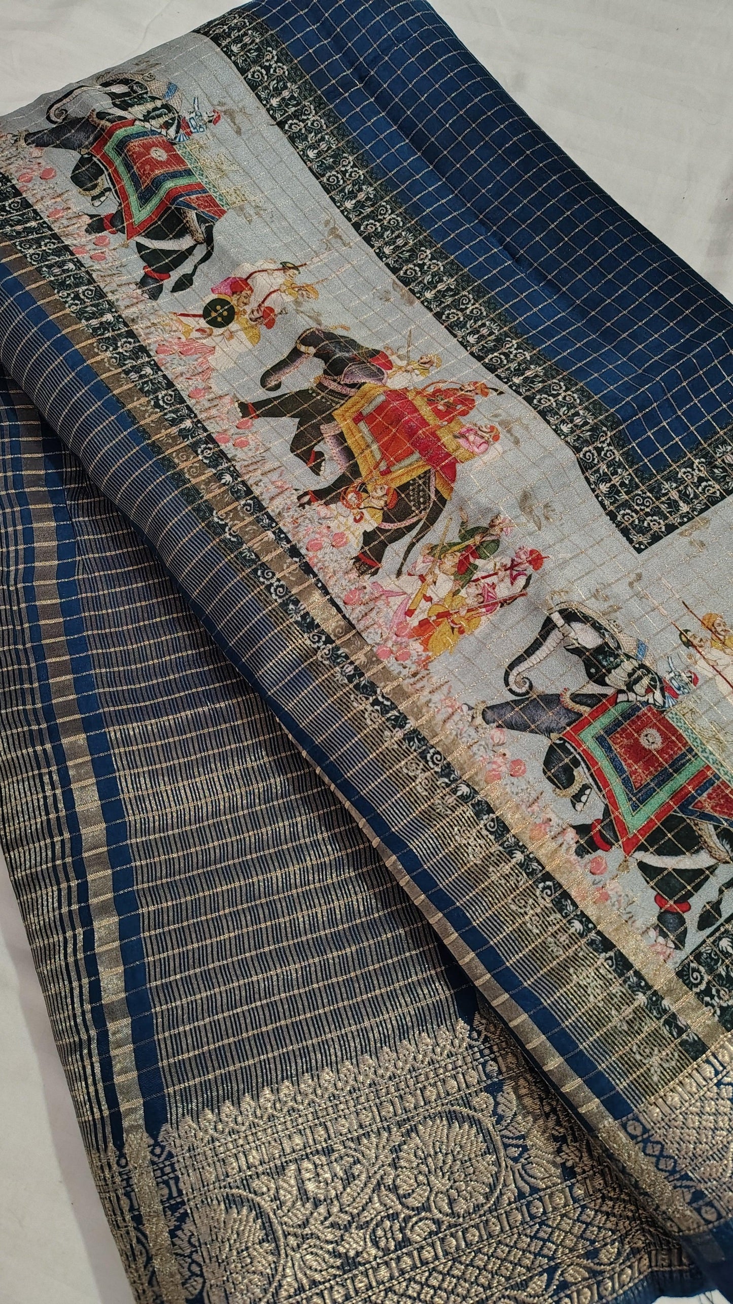 SOFT DOLA silk saree - DEEP BLUE, PALLU View