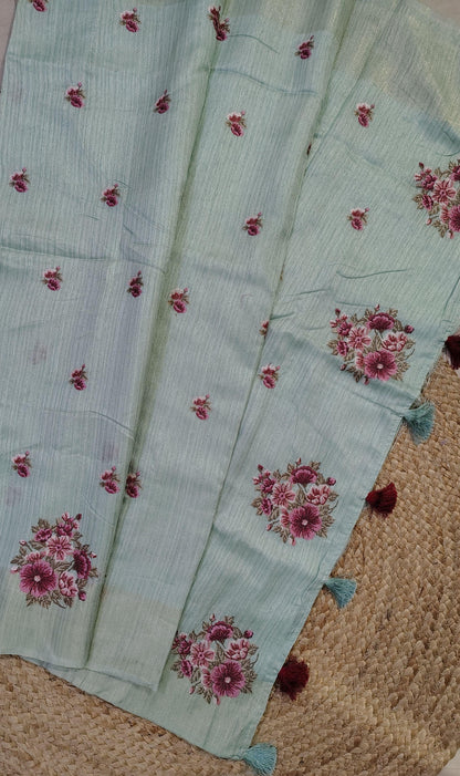 JUTE COTTON SAREE BLUE, FULL VIEW 2