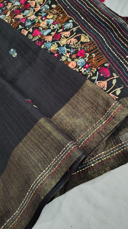 JUTE COTTON SAREE BLACK,  PALLU VIEW 2