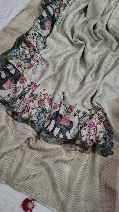 SOFT DOLA silk saree - elephant motif , FULL View