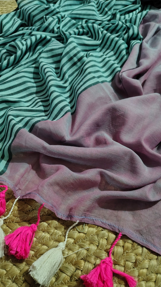 Stripes pure mul cotton - pallu view