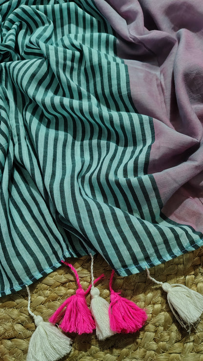 Soft pure mul cotton saree - tassel and pallu 