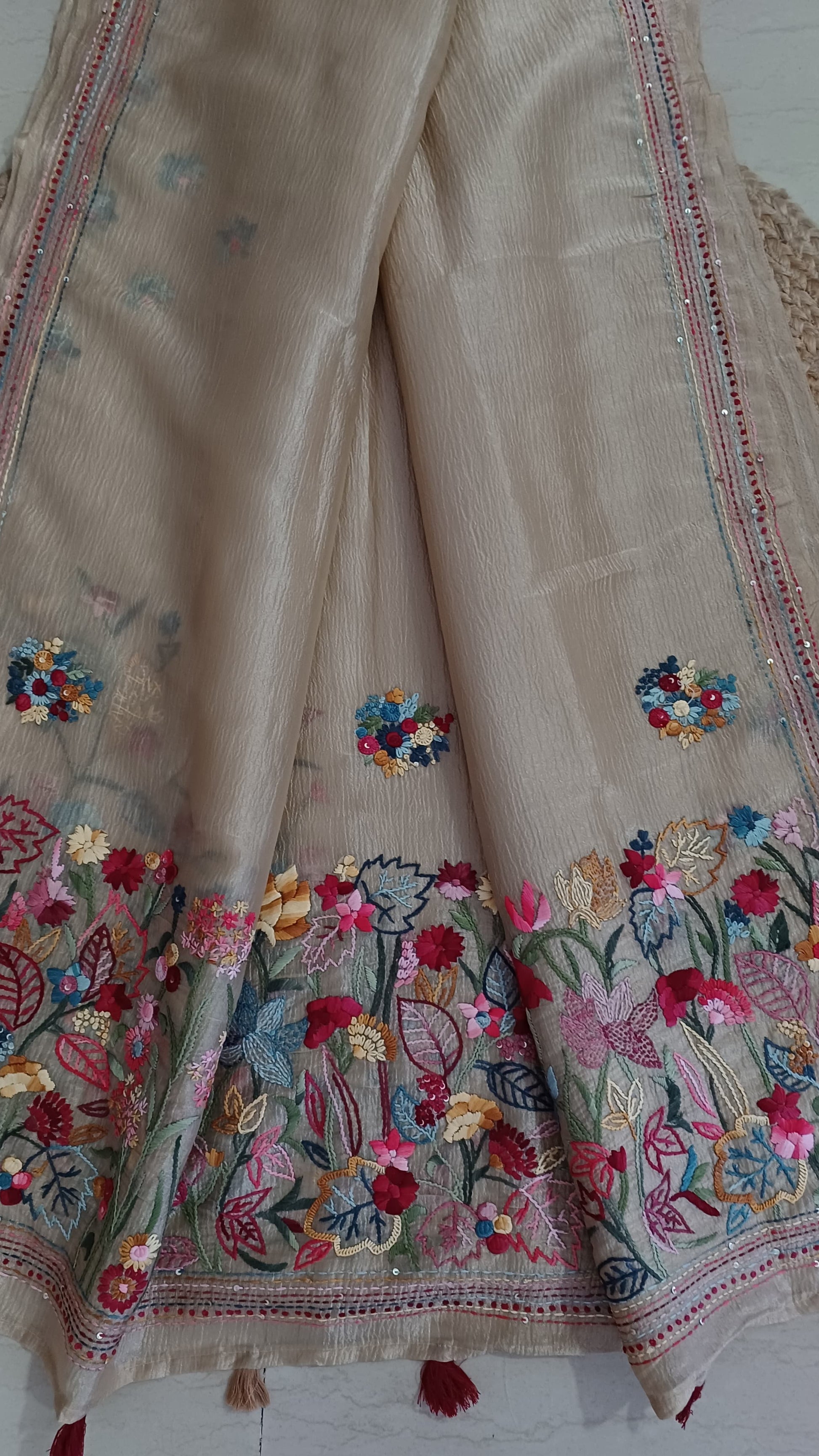 crushed gold  tissue saree - full  view