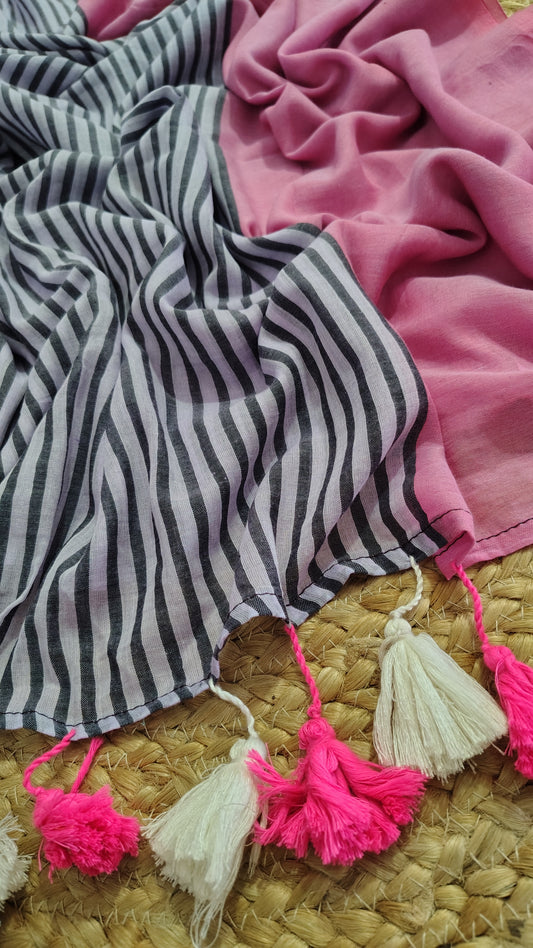 Mul cotton striped Saree - full view
