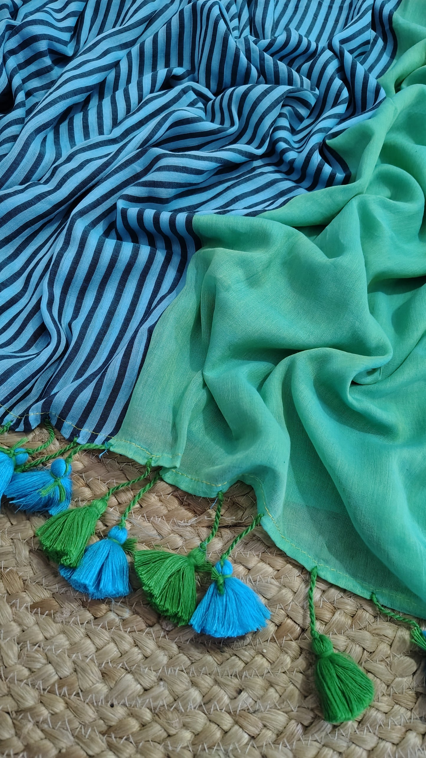 pure mulmul saree -tassels