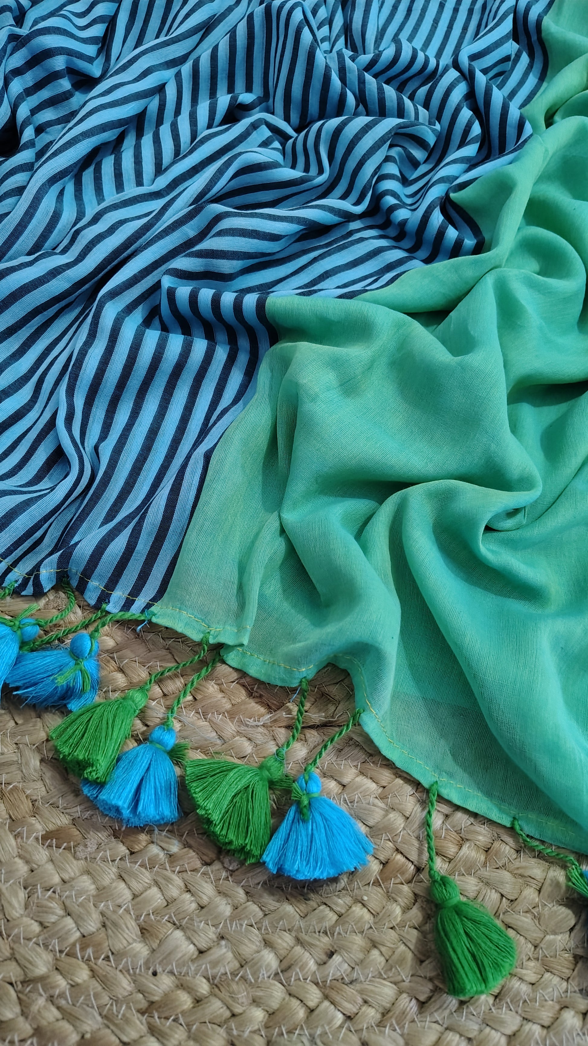 pure mulmul saree -tassels