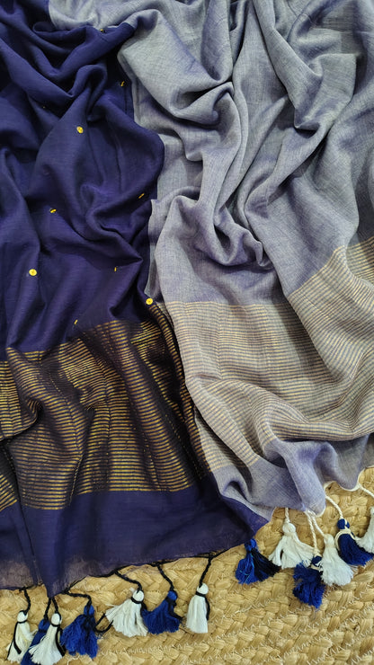 Mul mul cotton saree - Blue | Top view