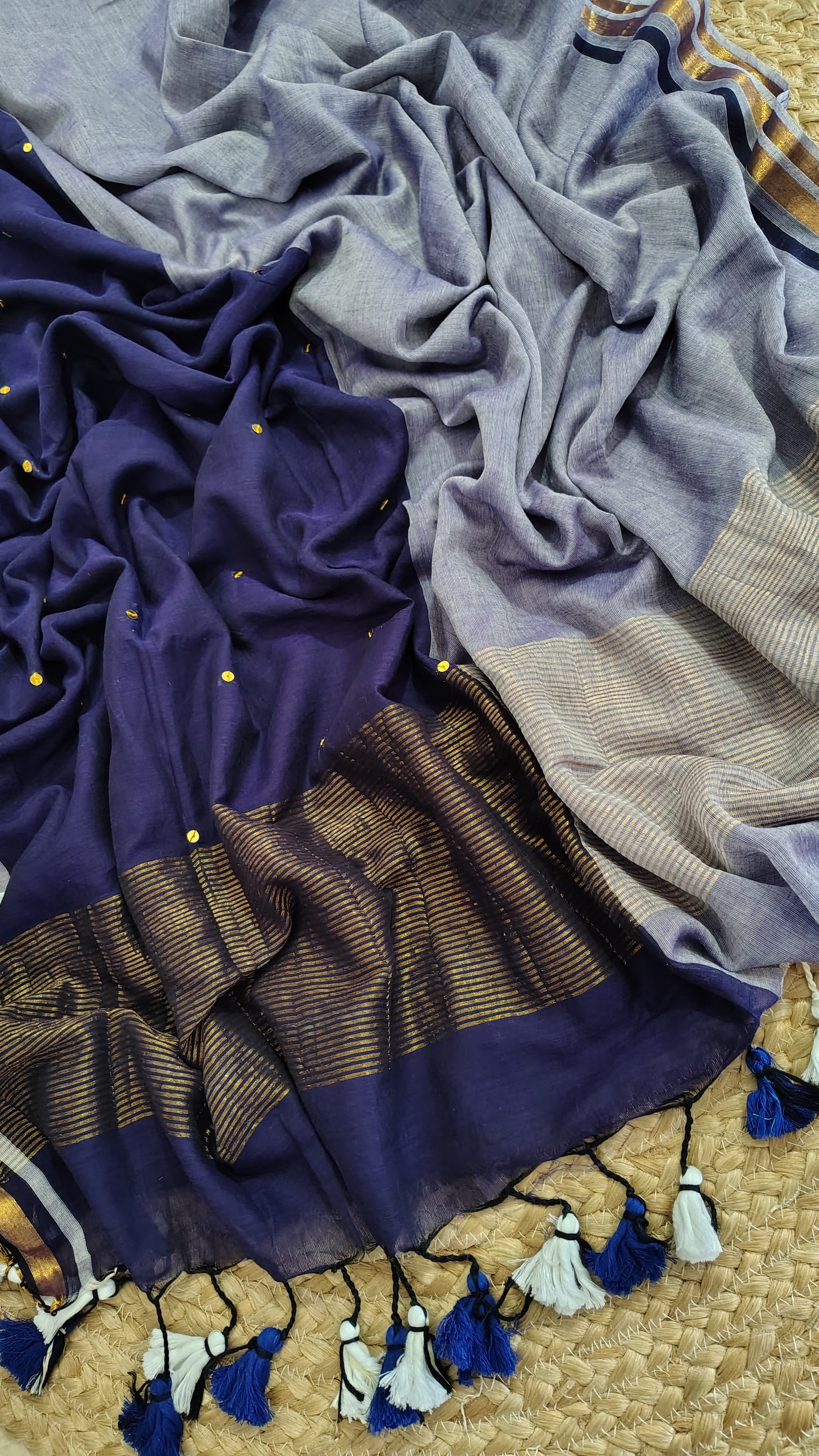 Mul mul cotton saree - sequins detail