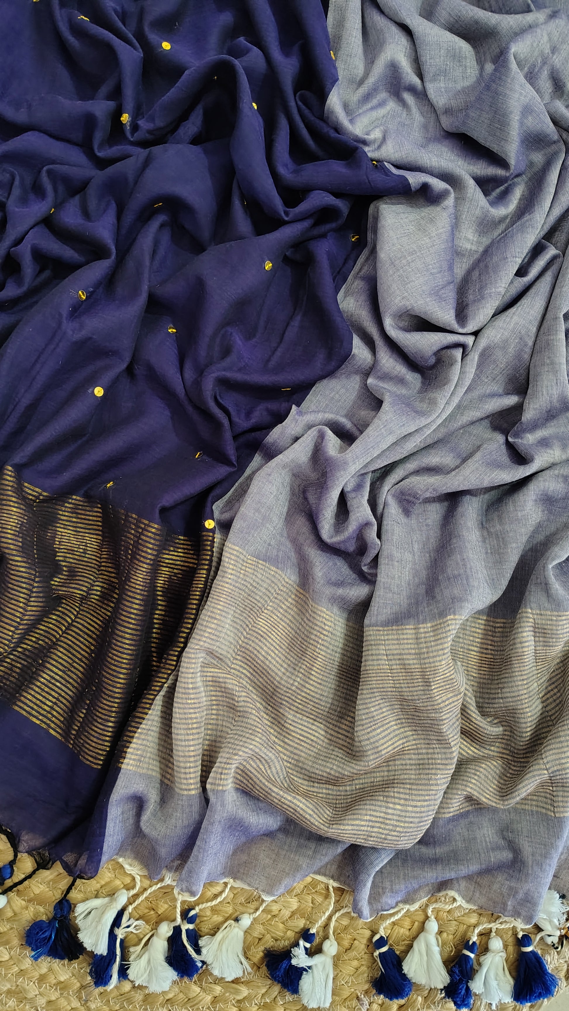 Mul mul saree - Blue | zari pallu