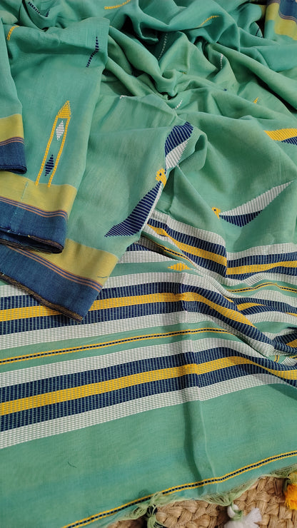 Pure handwoven two toned Khadi Cotton Saree |Jamdani Weave saree with blouse