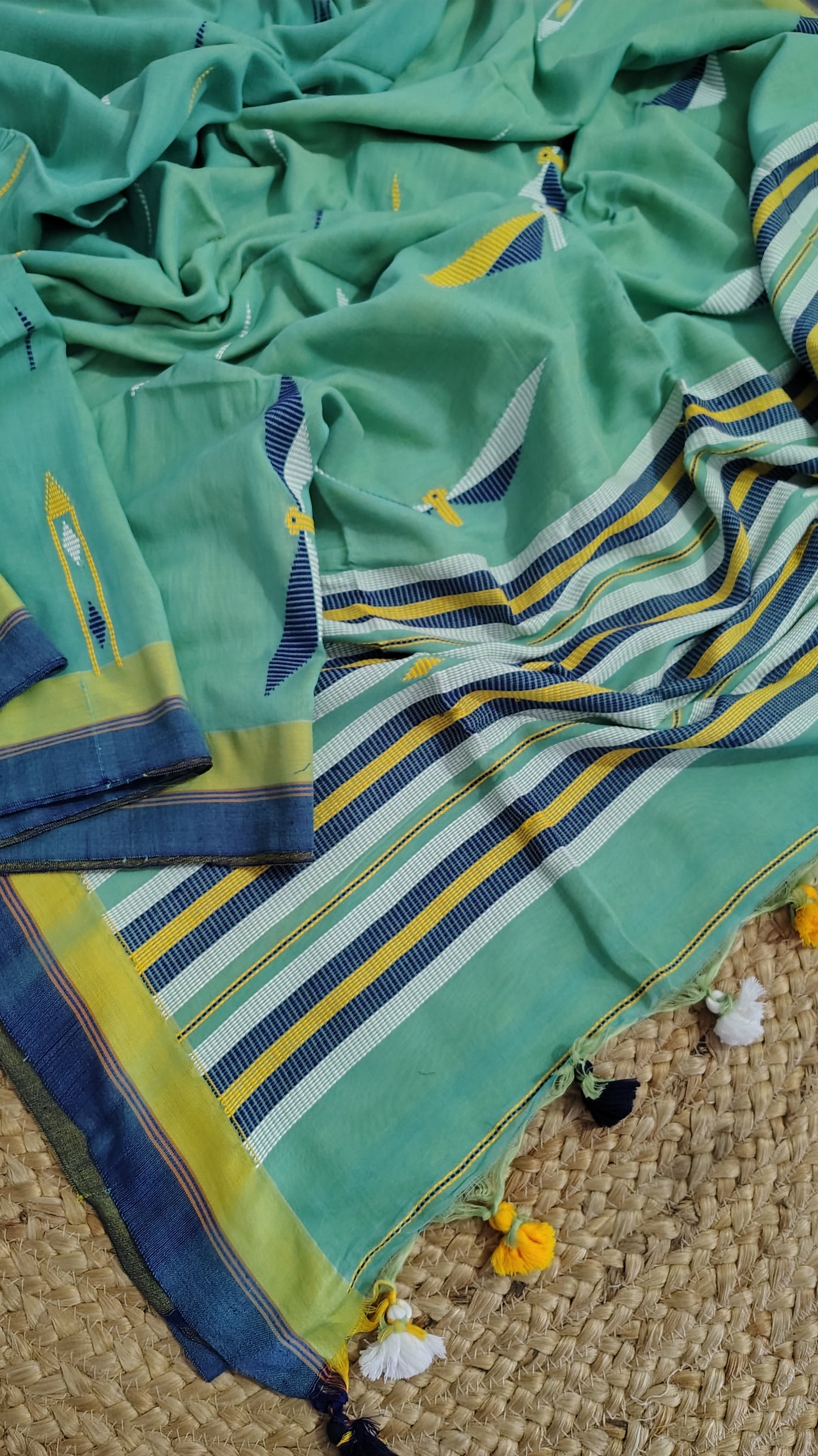 Pure handwoven two toned Khadi Cotton Saree |Jamdani Weave saree with blouse