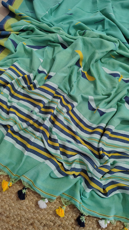 Pure handwoven two toned Khadi Cotton Saree |Jamdani Weave saree with blouse