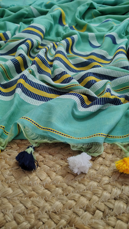 Pure handwoven two toned Khadi Cotton Saree |Jamdani Weave saree with blouse