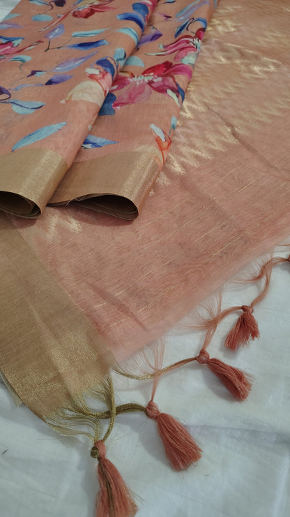 linen silk with zari pallu 