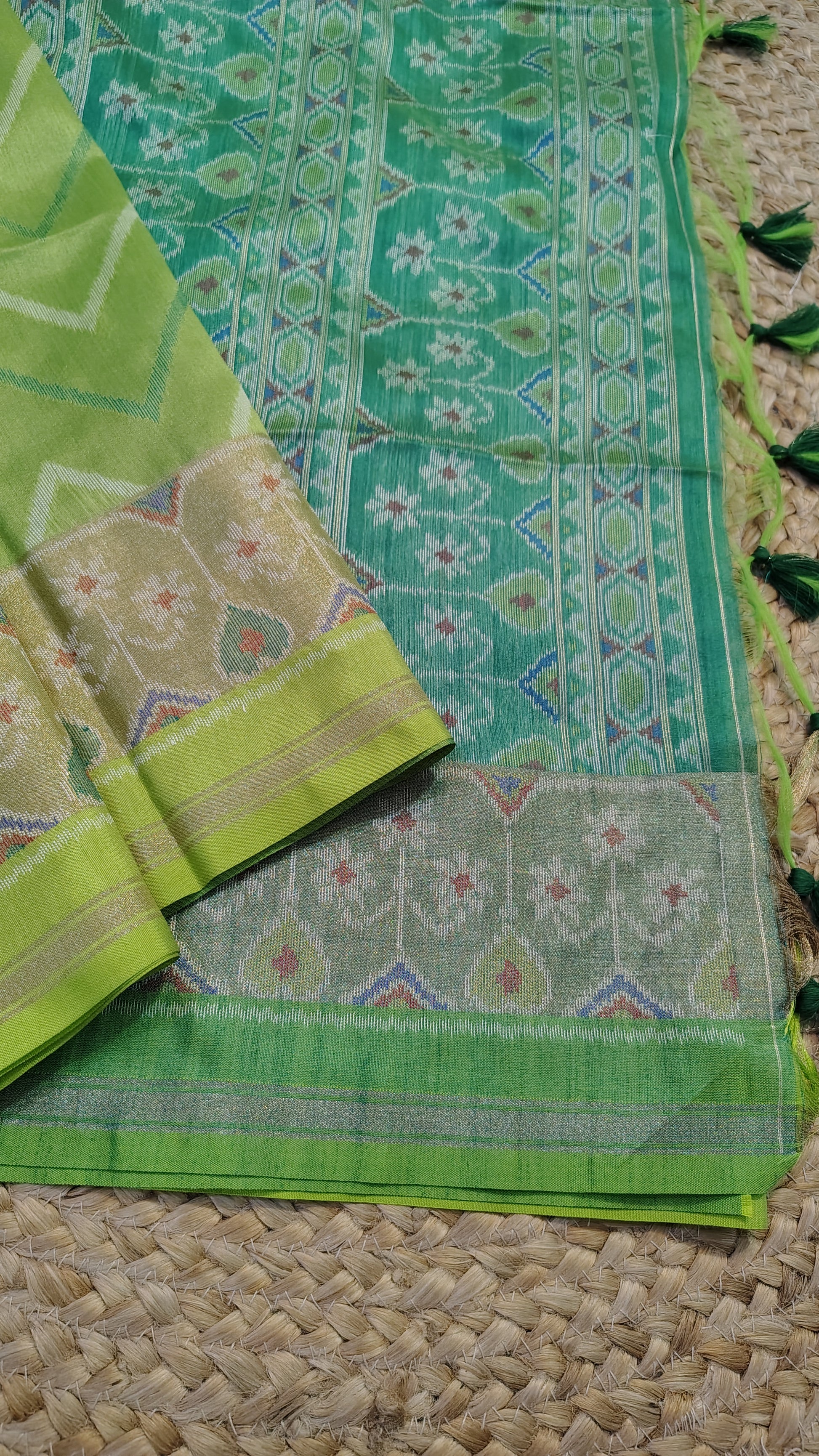 Semi Tussar Silk Saree | Rama and lime green Saree