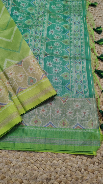 Semi Tussar Silk Saree | Rama and lime green Saree