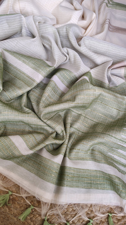 Ivory linen silk | Woven pallu look 
