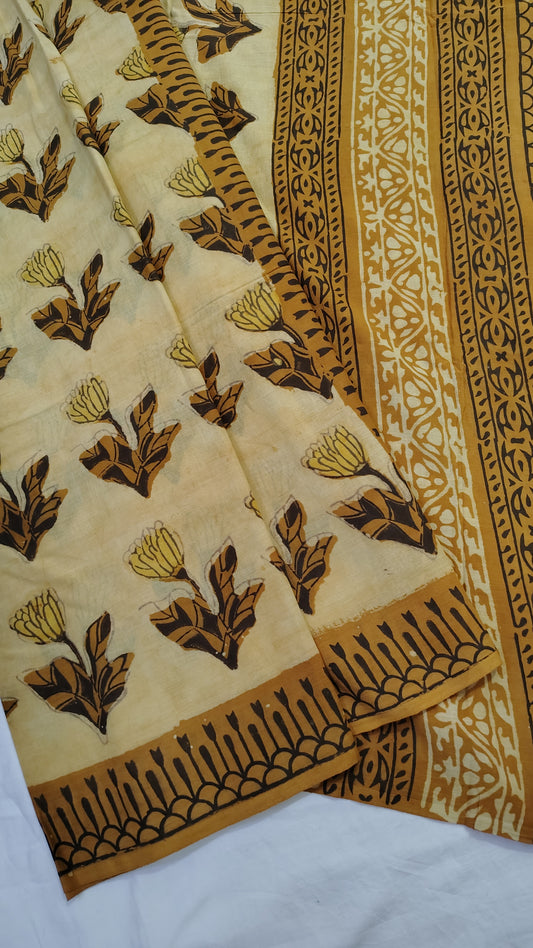 Organic Mul cotton Saree | Ajrakh Handblock printed 