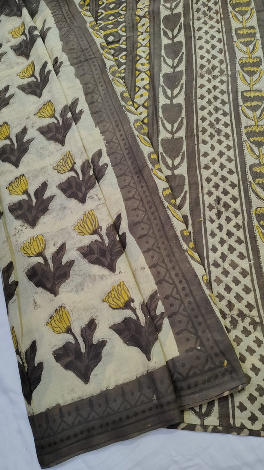 Organic Pure Cotton Saree| Ajrakh Handblock printed 