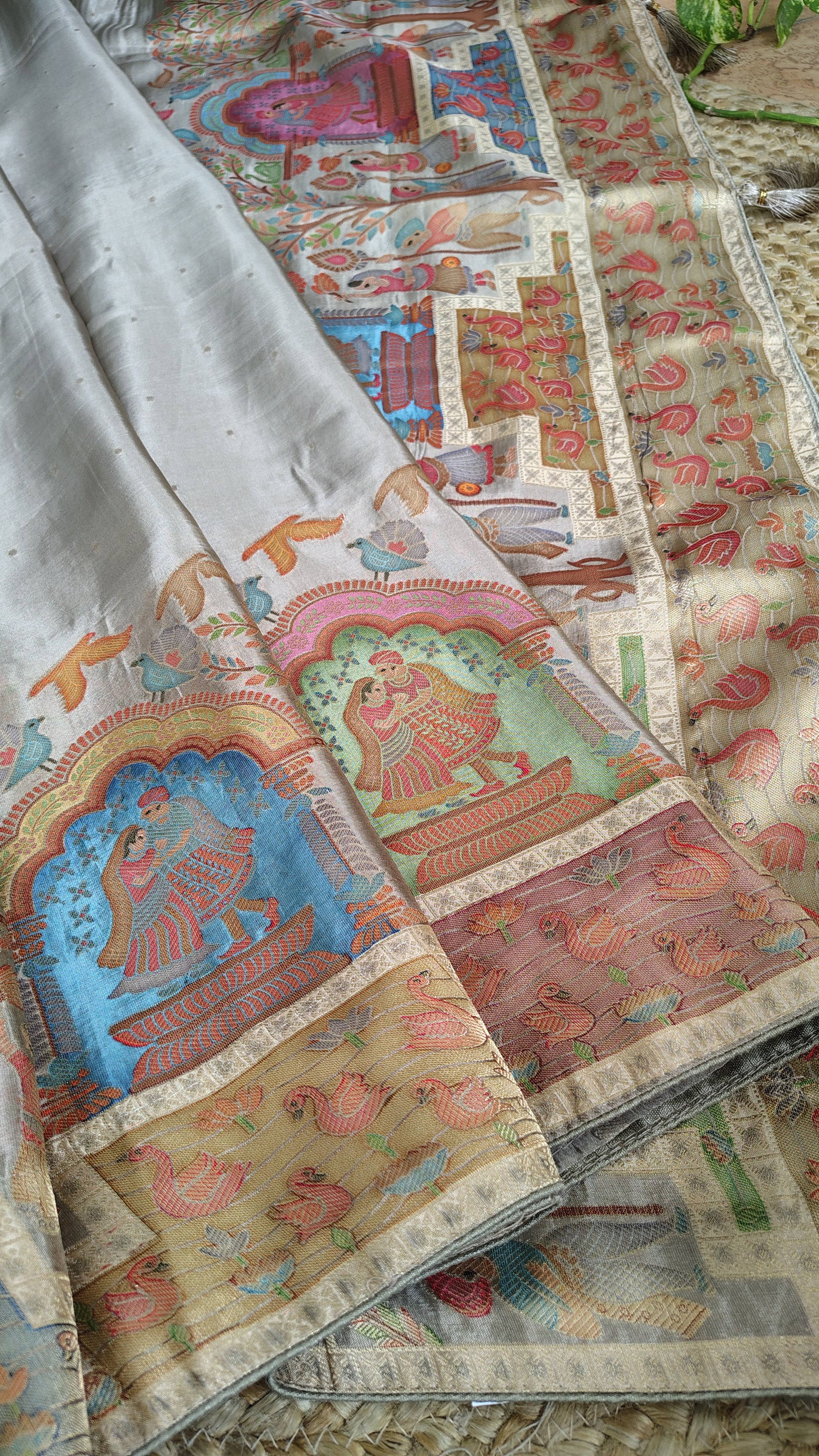 Grey Tissue banarasi silk saree with figure