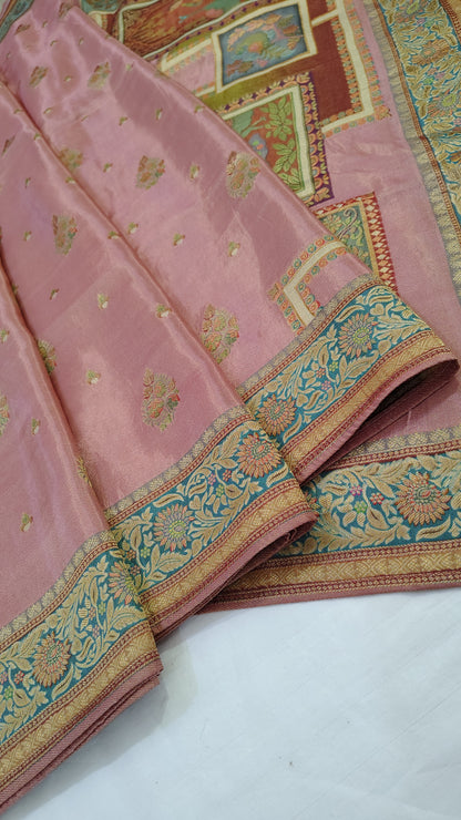 Pink Banarasi Tissue Silk Saree| Figure Weaves