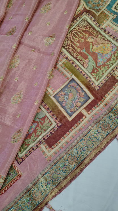 Pink Banarasi Tissue Silk Saree| Figure Weaves