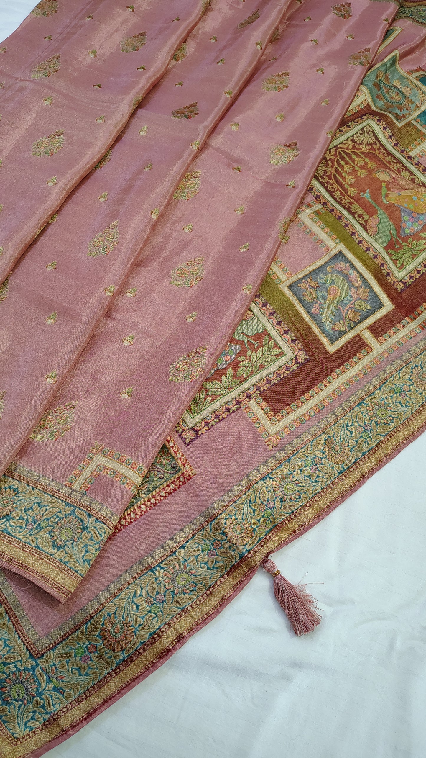 Pink Banarasi Tissue Silk Saree| Figure Weaves