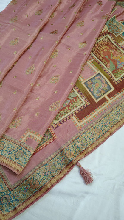 Pink Banarasi Tissue Silk Saree| Figure Weaves