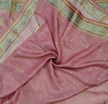 Pink Banarasi Tissue Silk Saree| Figure Weaves