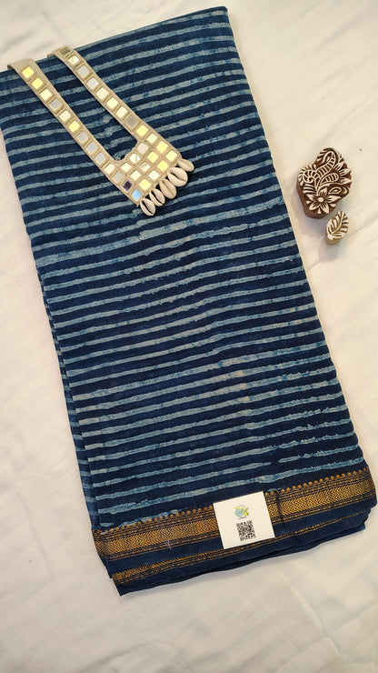 Handblock Printed Maheshwari Silk Saree – Lightweight, Traditional Elegance