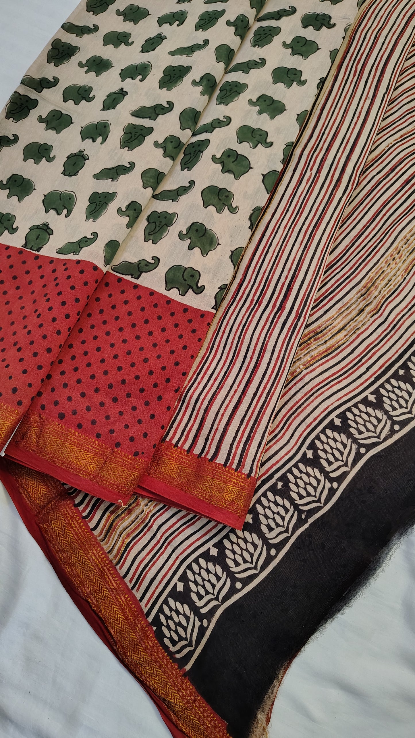 Handblock Printed Maheshwari Silk Saree – Lightweight, Traditional Elegance