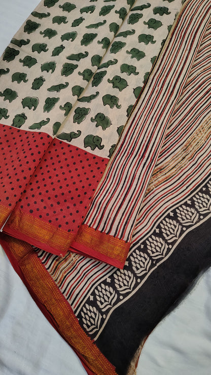 Handblock Printed Maheshwari Silk Saree – Lightweight, Traditional Elegance