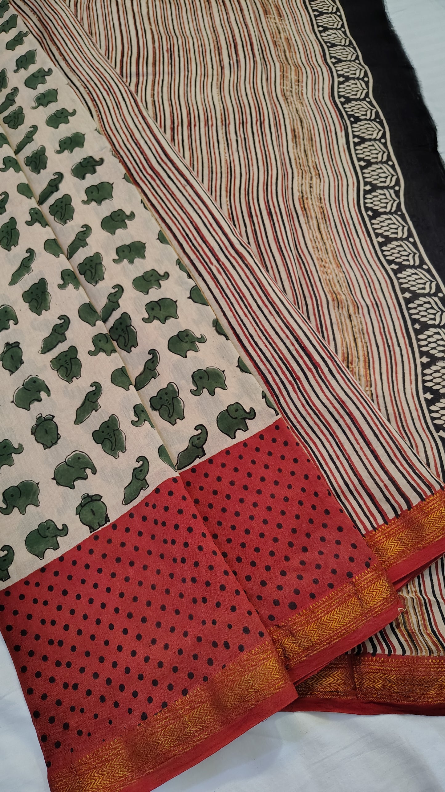 Handblock Printed Maheshwari Silk Saree – Lightweight, Traditional Elegance