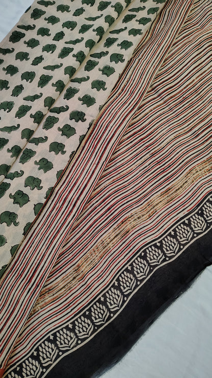 Handblock Printed Maheshwari Silk Saree – Lightweight, Traditional Elegance