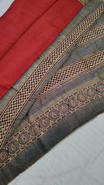 Handblock Printed Maheshwari Silk Saree – Lightweight, Traditional Elegance