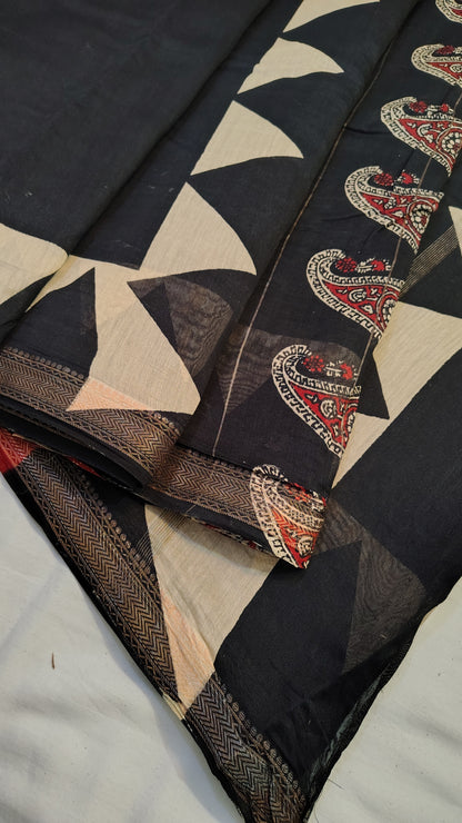 Handblock Printed Maheshwari Silk Saree – Lightweight, Traditional Elegance