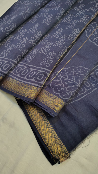 Handblock Printed Maheshwari Silk Saree – Lightweight, Traditional Elegance