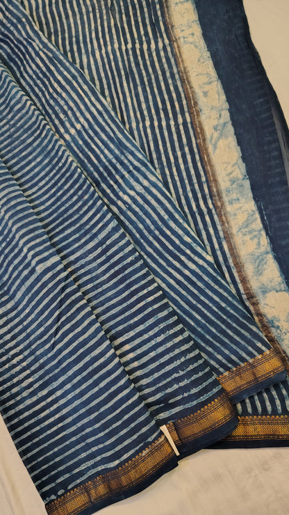 Handblock Printed Maheshwari Silk Saree – Lightweight, Traditional Elegance