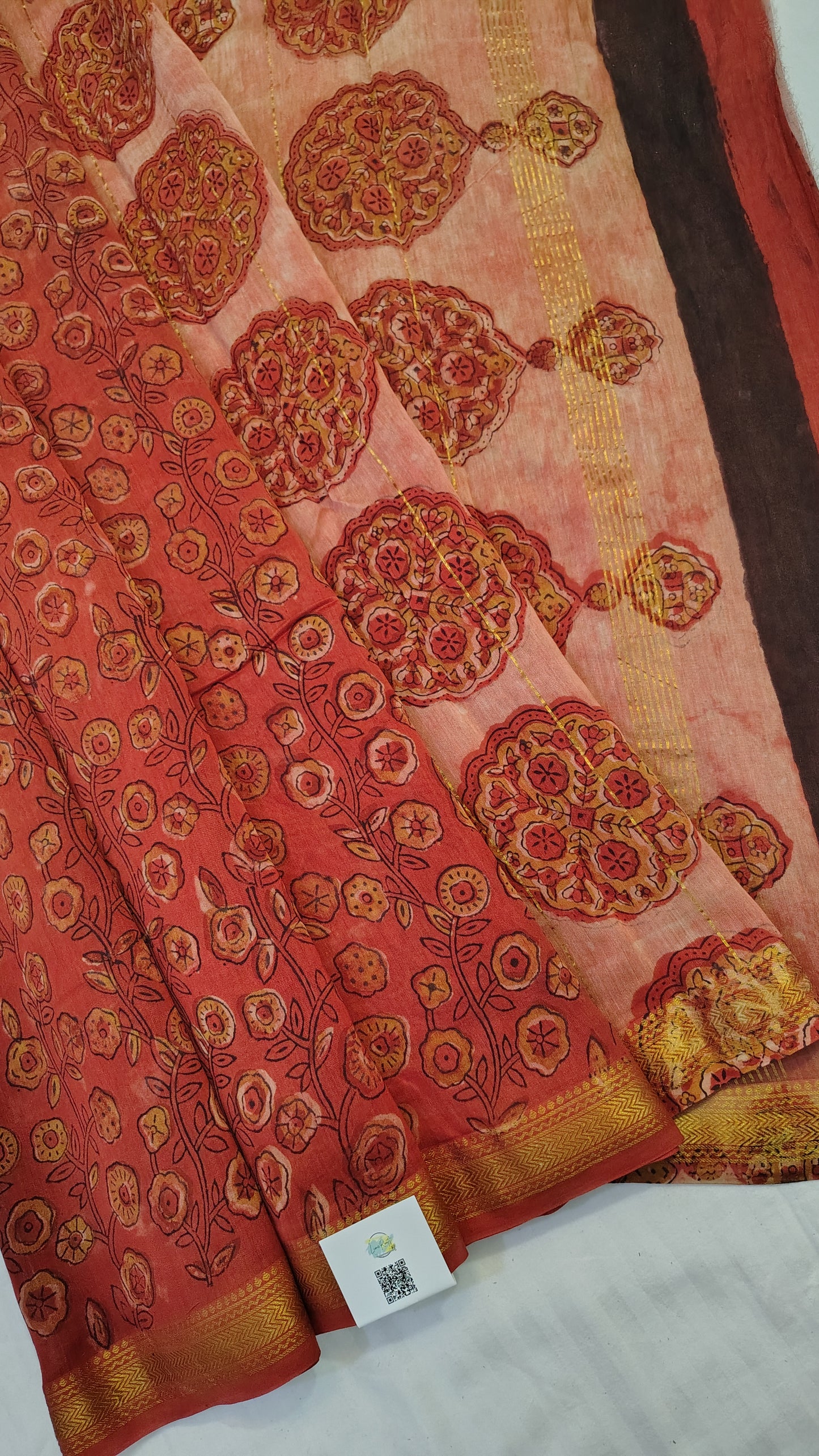 Handblock Printed Maheshwari Silk Saree – Lightweight, Traditional Elegance