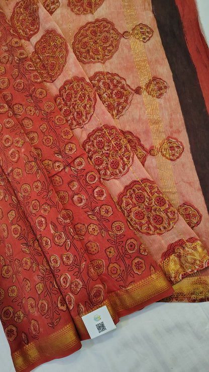 Handblock Printed Maheshwari Silk Saree – Lightweight, Traditional Elegance